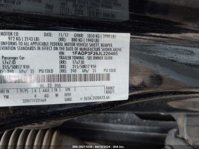 Photo 8 VIN: 1FADP3F26JL220465 - FORD FOCUS 