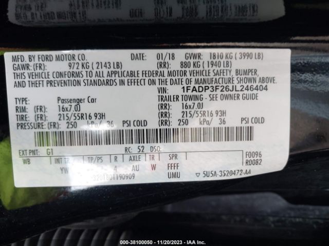 Photo 8 VIN: 1FADP3F26JL246404 - FORD FOCUS 