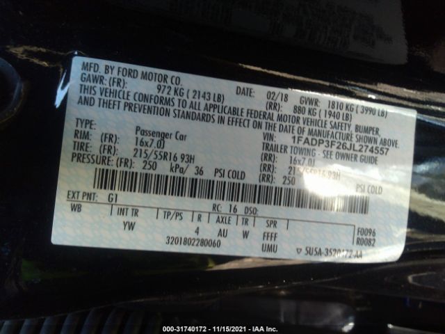 Photo 8 VIN: 1FADP3F26JL274557 - FORD FOCUS 