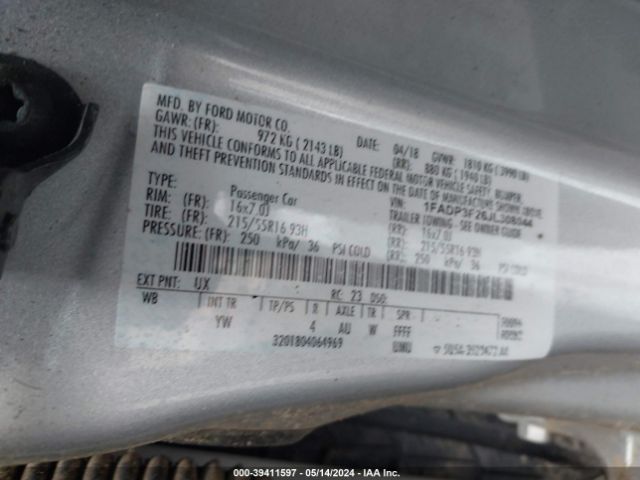 Photo 8 VIN: 1FADP3F26JL308044 - FORD FOCUS 