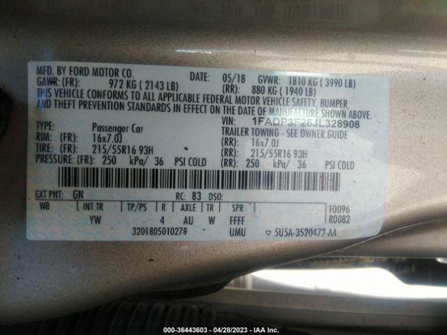 Photo 8 VIN: 1FADP3F26JL328908 - FORD FOCUS 