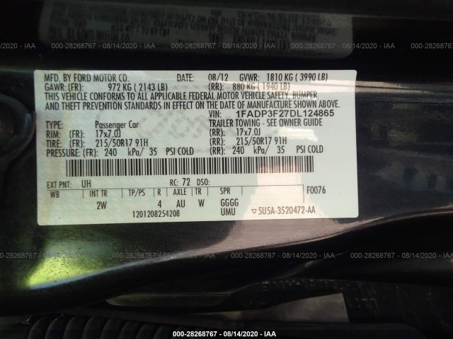 Photo 8 VIN: 1FADP3F27DL124865 - FORD FOCUS 