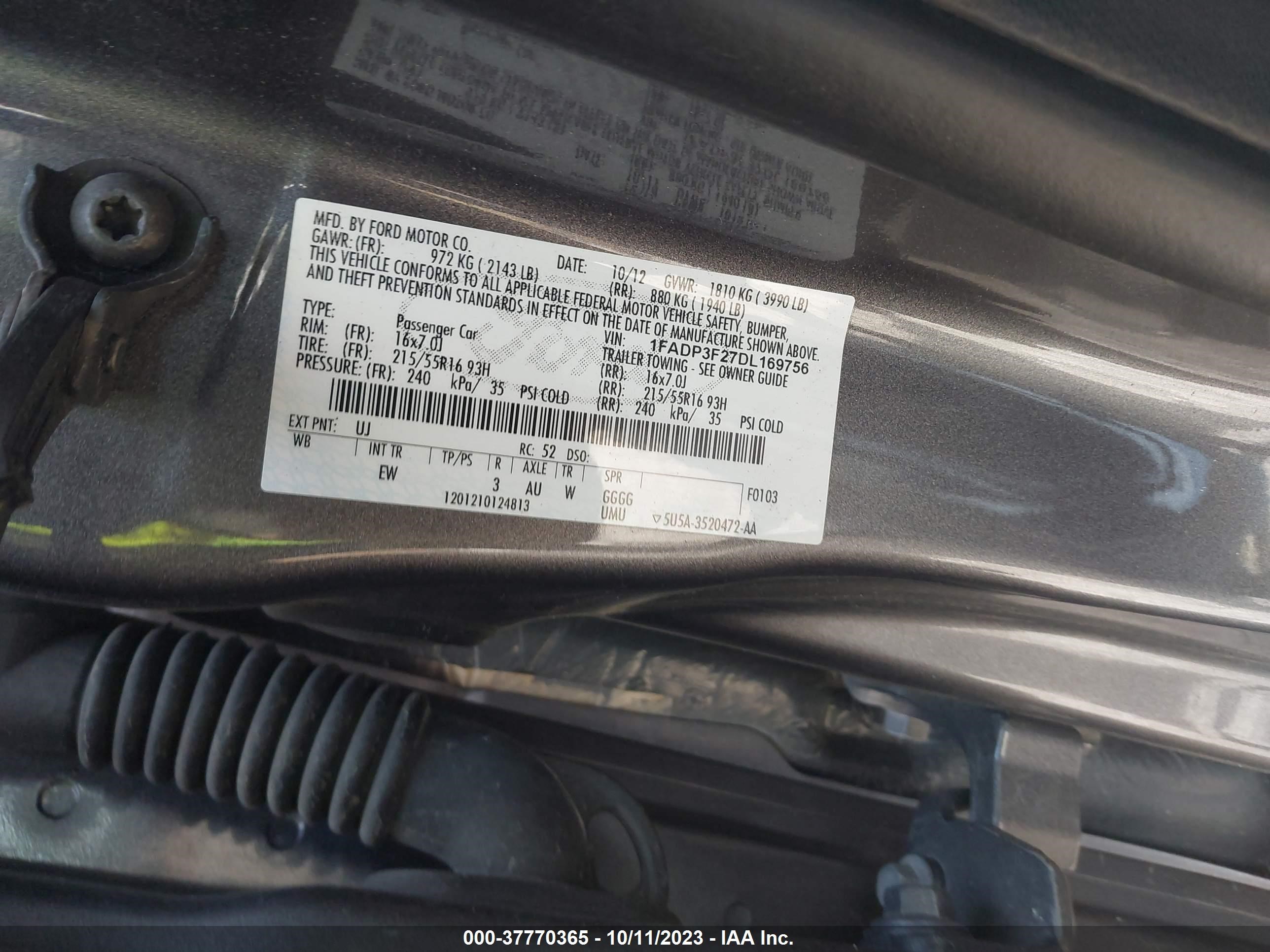 Photo 8 VIN: 1FADP3F27DL169756 - FORD FOCUS 