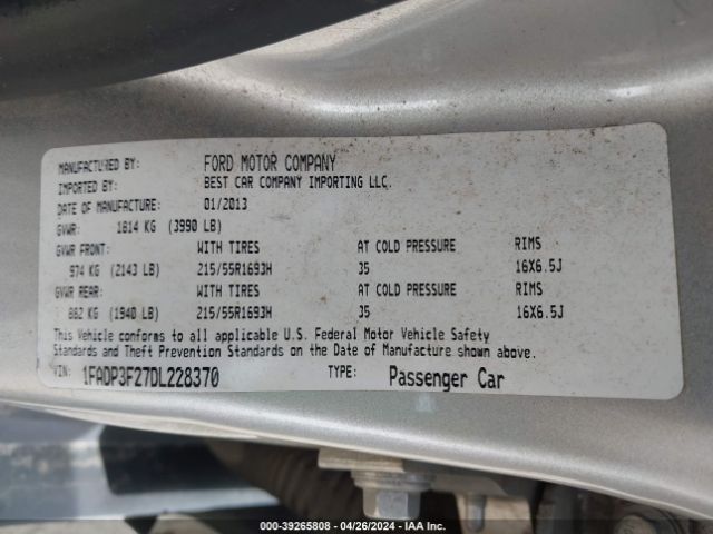 Photo 8 VIN: 1FADP3F27DL228370 - FORD FOCUS 