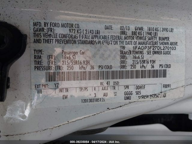 Photo 8 VIN: 1FADP3F27DL270103 - FORD FOCUS 