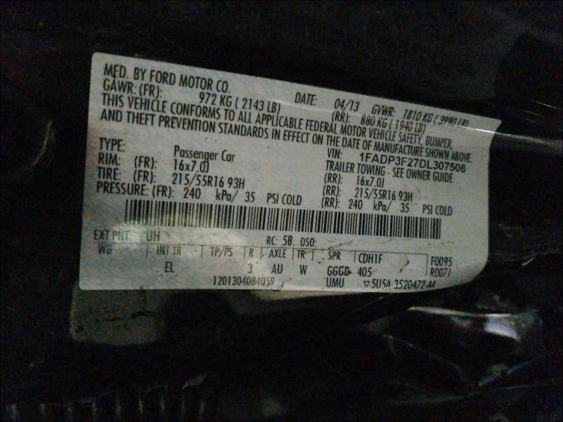 Photo 9 VIN: 1FADP3F27DL307506 - FORD FOCUS SE 