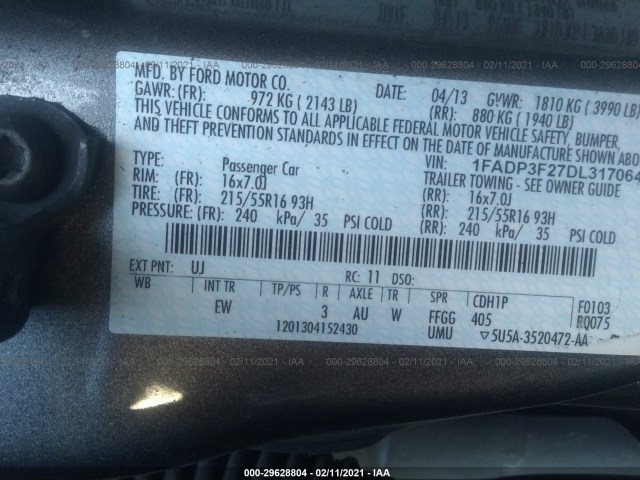 Photo 8 VIN: 1FADP3F27DL317064 - FORD FOCUS 