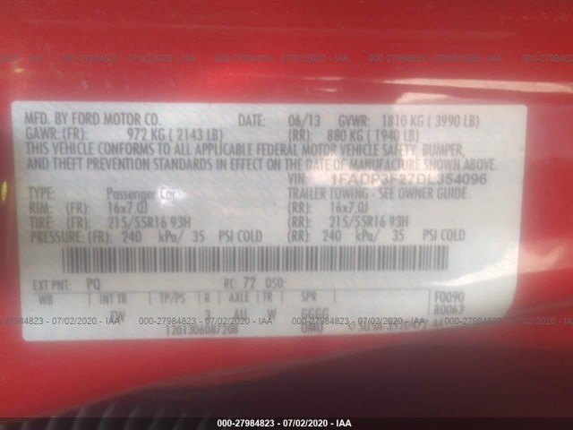 Photo 8 VIN: 1FADP3F27DL354096 - FORD FOCUS 