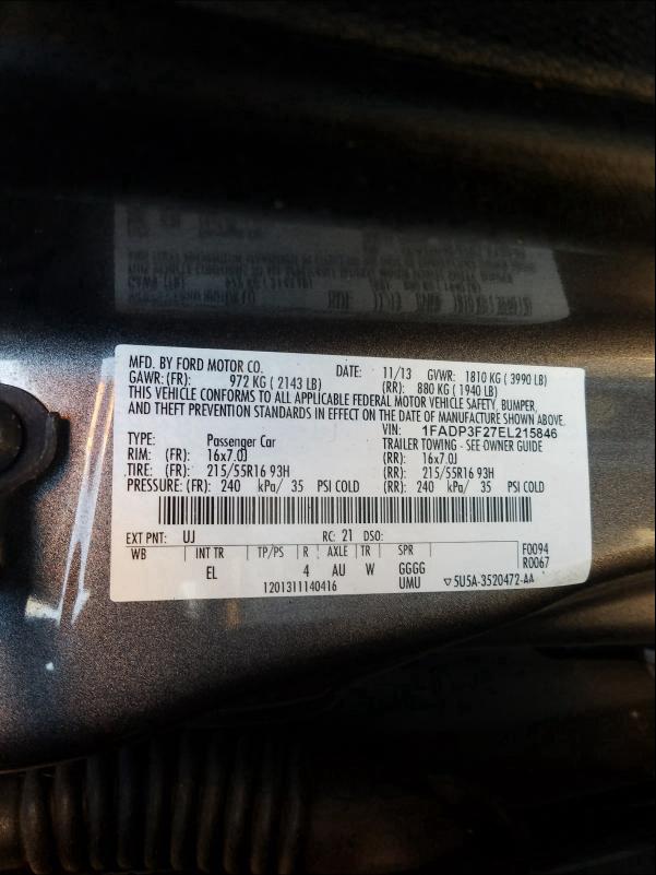 Photo 9 VIN: 1FADP3F27EL215846 - FORD FOCUS SE 