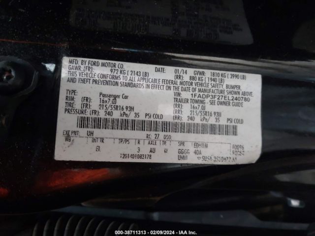 Photo 8 VIN: 1FADP3F27EL240780 - FORD FOCUS 