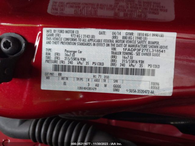 Photo 8 VIN: 1FADP3F27EL318541 - FORD FOCUS 