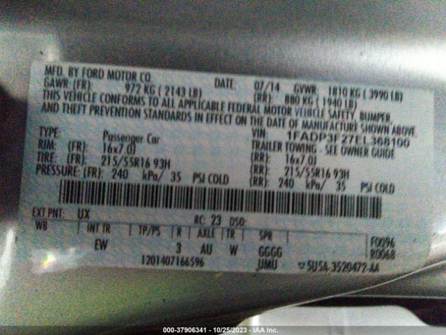 Photo 8 VIN: 1FADP3F27EL368100 - FORD FOCUS 