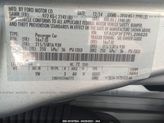 Photo 8 VIN: 1FADP3F27FL206825 - FORD FOCUS 