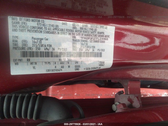 Photo 8 VIN: 1FADP3F27FL230865 - FORD FOCUS 