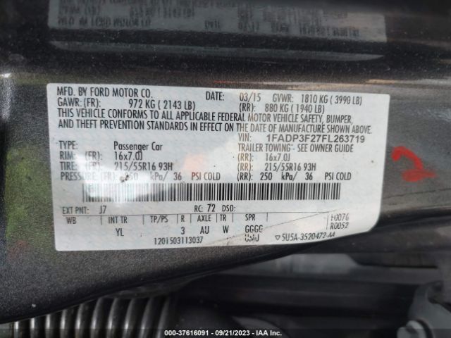 Photo 8 VIN: 1FADP3F27FL263719 - FORD FOCUS 