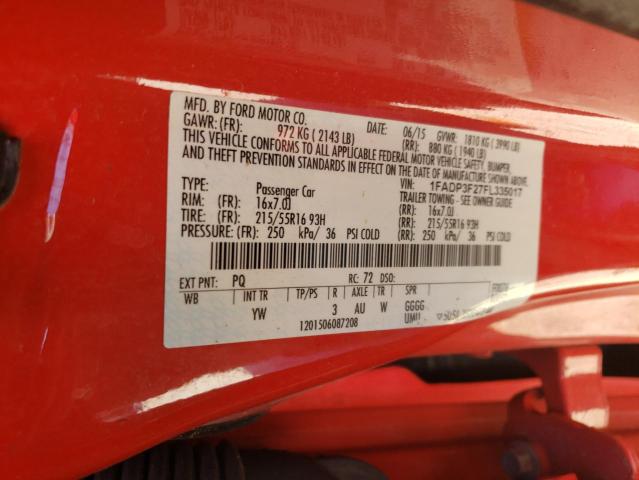 Photo 9 VIN: 1FADP3F27FL335017 - FORD FOCUS SE 