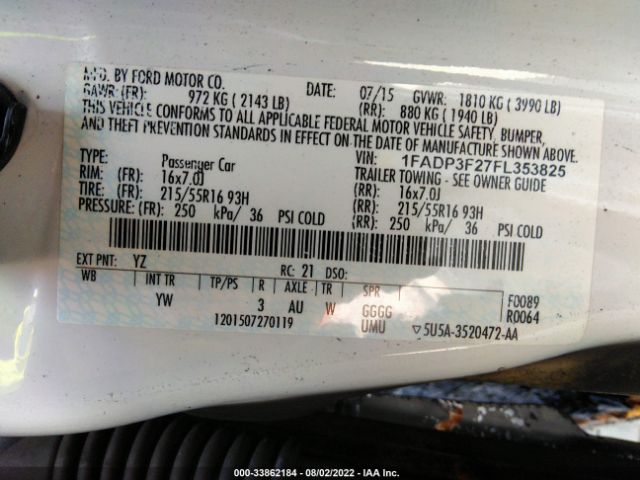 Photo 8 VIN: 1FADP3F27FL353825 - FORD FOCUS 