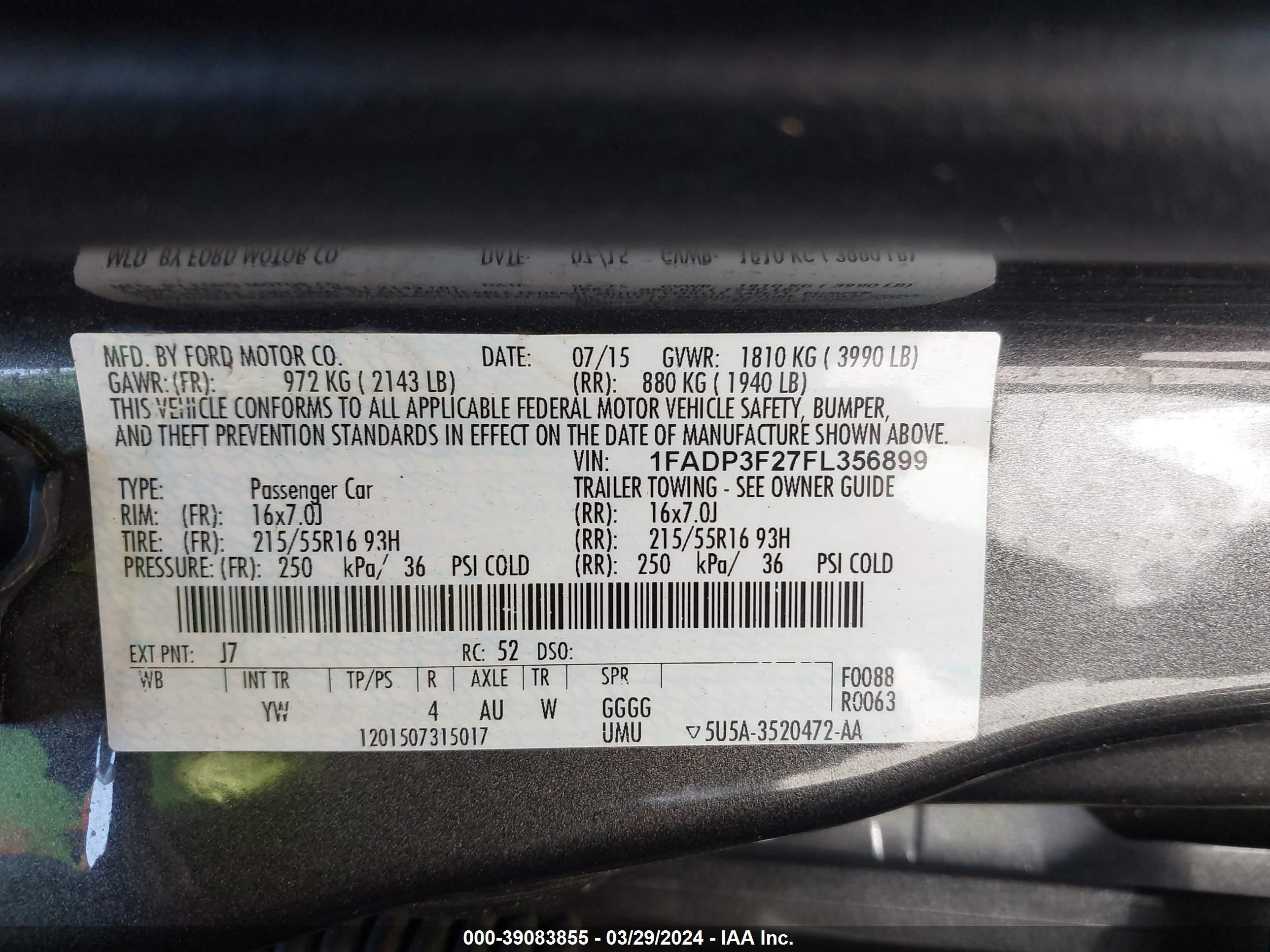 Photo 8 VIN: 1FADP3F27FL356899 - FORD FOCUS 