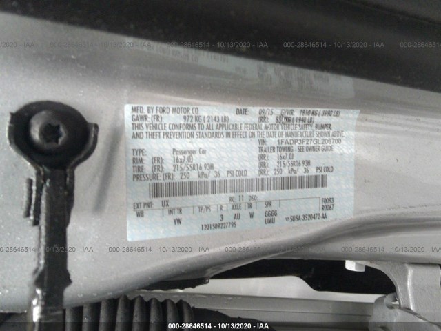 Photo 8 VIN: 1FADP3F27GL206700 - FORD FOCUS 