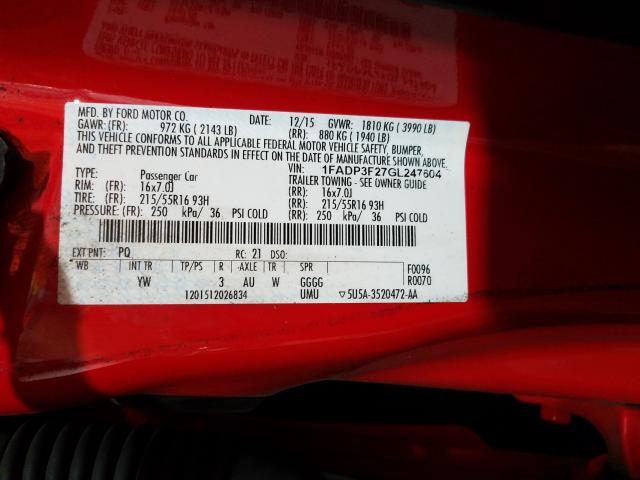 Photo 9 VIN: 1FADP3F27GL247604 - FORD FOCUS SE 