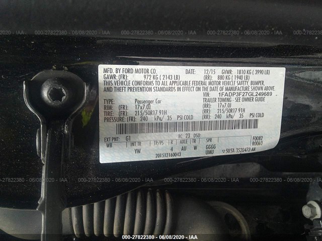 Photo 8 VIN: 1FADP3F27GL249689 - FORD FOCUS 