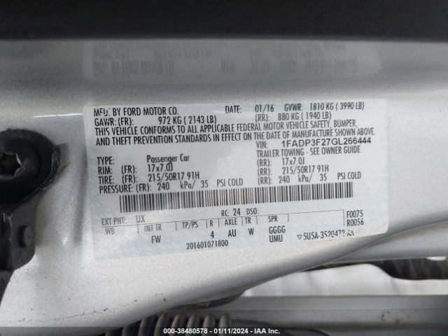 Photo 8 VIN: 1FADP3F27GL266444 - FORD FOCUS 