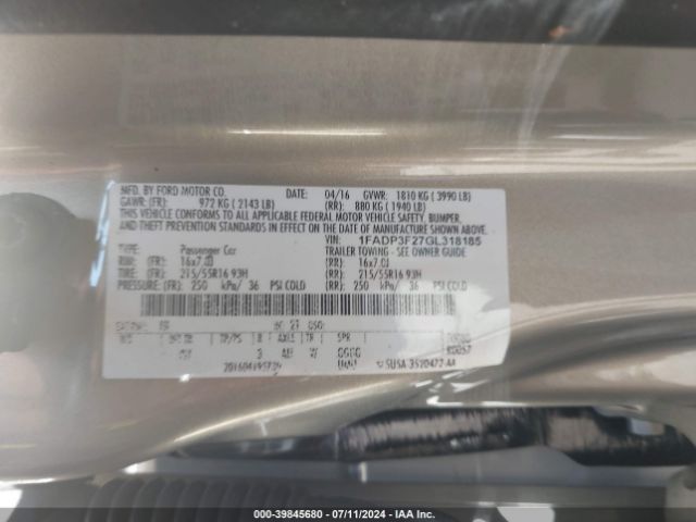 Photo 8 VIN: 1FADP3F27GL318185 - FORD FOCUS 