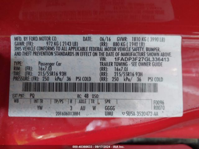 Photo 8 VIN: 1FADP3F27GL336413 - FORD FOCUS 