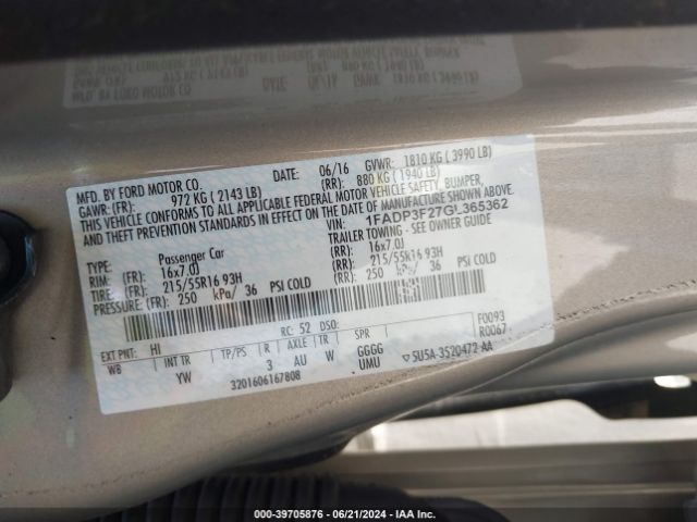 Photo 8 VIN: 1FADP3F27GL365362 - FORD FOCUS 