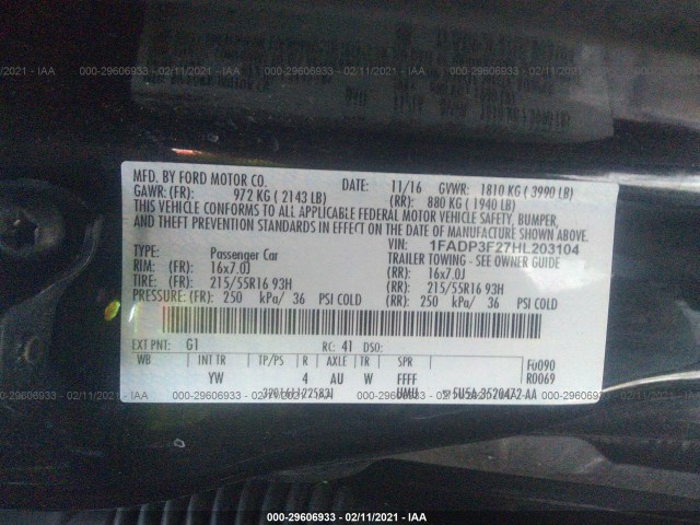 Photo 8 VIN: 1FADP3F27HL203104 - FORD FOCUS 