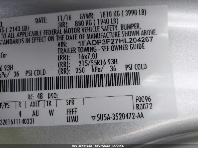 Photo 8 VIN: 1FADP3F27HL204267 - FORD FOCUS 