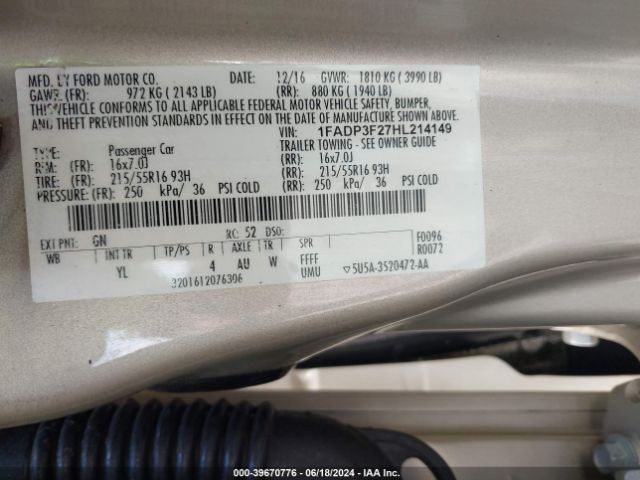 Photo 8 VIN: 1FADP3F27HL214149 - FORD FOCUS 