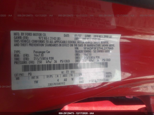 Photo 8 VIN: 1FADP3F27HL217665 - FORD FOCUS 