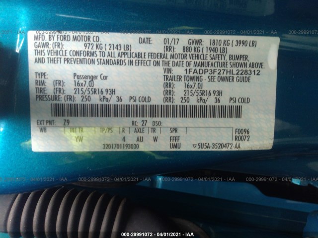 Photo 8 VIN: 1FADP3F27HL228312 - FORD FOCUS 