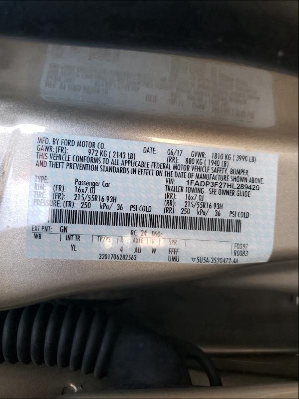 Photo 9 VIN: 1FADP3F27HL289420 - FORD FOCUS 