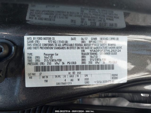 Photo 8 VIN: 1FADP3F27HL292124 - FORD FOCUS 