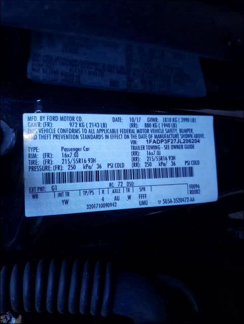 Photo 9 VIN: 1FADP3F27JL206204 - FORD FOCUS 