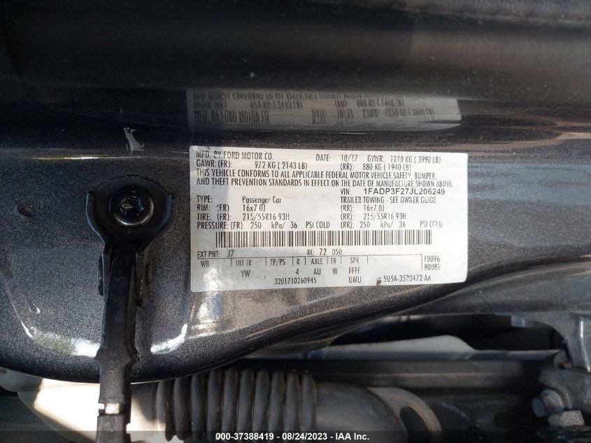 Photo 8 VIN: 1FADP3F27JL206249 - FORD FOCUS 