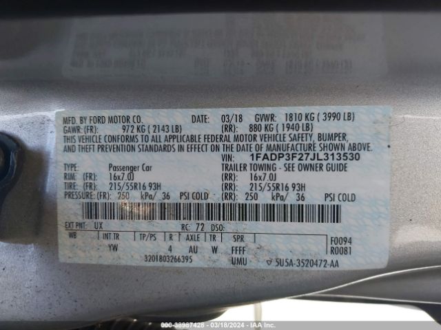 Photo 8 VIN: 1FADP3F27JL313530 - FORD FOCUS 