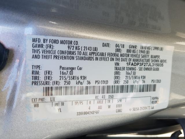 Photo 9 VIN: 1FADP3F27JL315035 - FORD FOCUS 