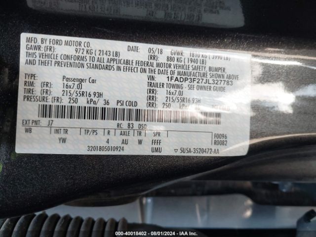 Photo 8 VIN: 1FADP3F27JL327783 - FORD FOCUS 