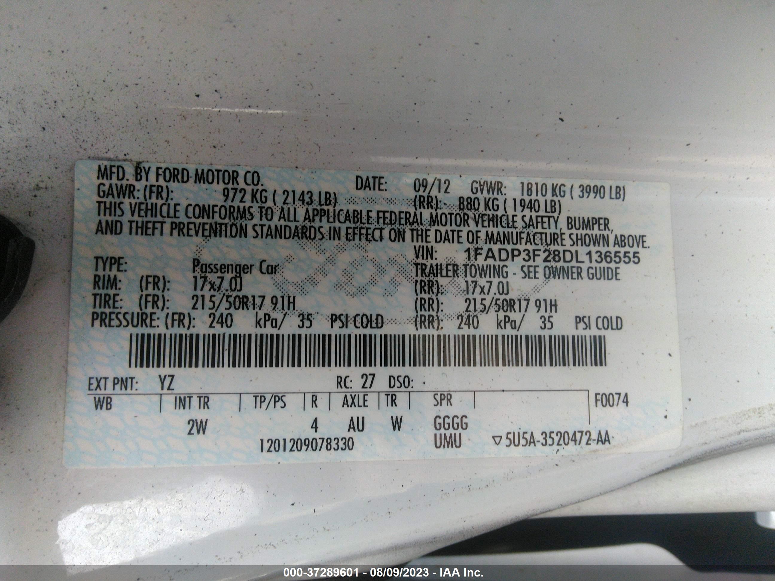 Photo 8 VIN: 1FADP3F28DL136555 - FORD FOCUS 