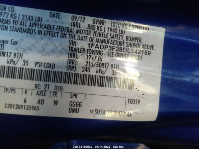 Photo 8 VIN: 1FADP3F28DL142159 - FORD FOCUS 