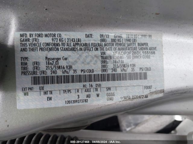 Photo 8 VIN: 1FADP3F28DL155168 - FORD FOCUS 