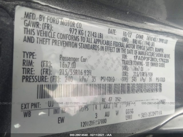 Photo 8 VIN: 1FADP3F28DL176229 - FORD FOCUS 