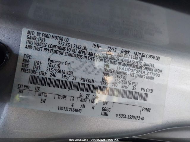 Photo 8 VIN: 1FADP3F28DL217992 - FORD FOCUS 