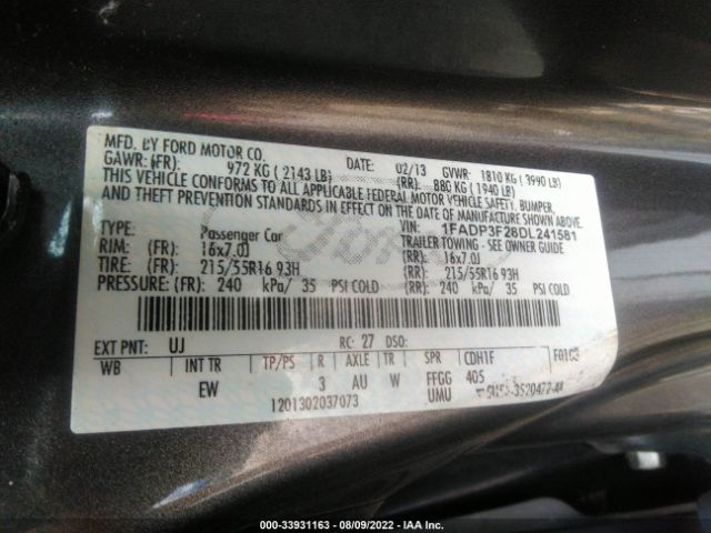 Photo 8 VIN: 1FADP3F28DL241581 - FORD FOCUS 