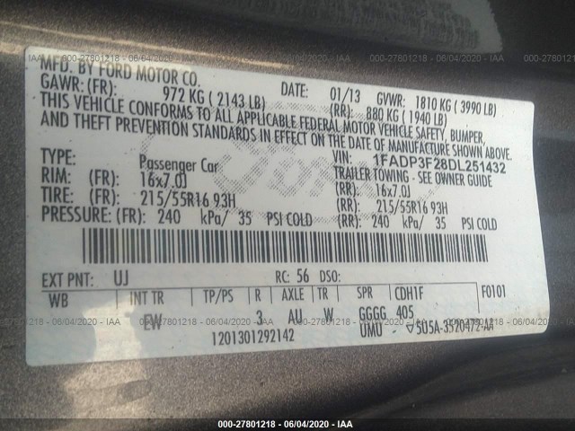 Photo 8 VIN: 1FADP3F28DL251432 - FORD FOCUS 