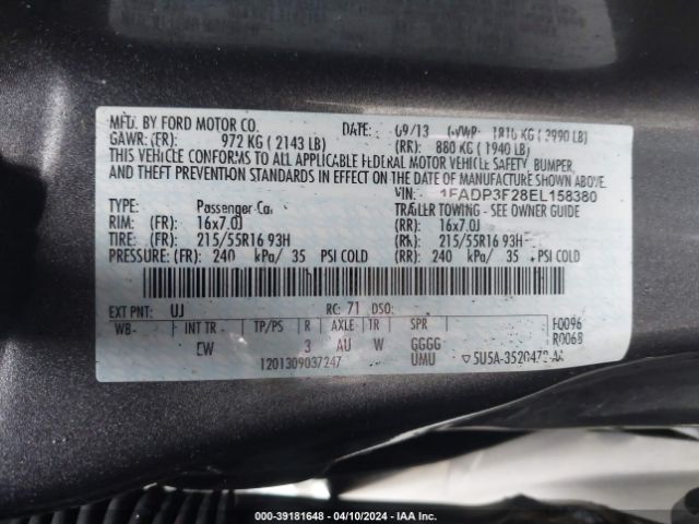 Photo 8 VIN: 1FADP3F28EL158380 - FORD FOCUS SE 