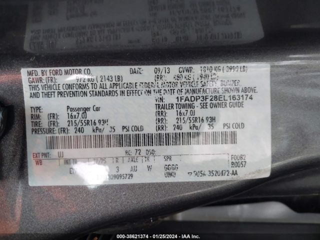 Photo 8 VIN: 1FADP3F28EL163174 - FORD FOCUS 